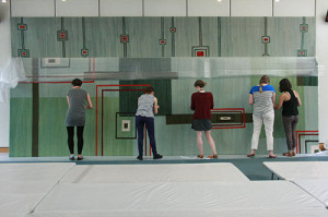 Jenny Beasley and Stella Gardner working on one of the Portcullis House textile hangings, © Palace of Westminster