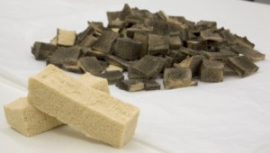 Dry chemical sponge and used bits during cleaning