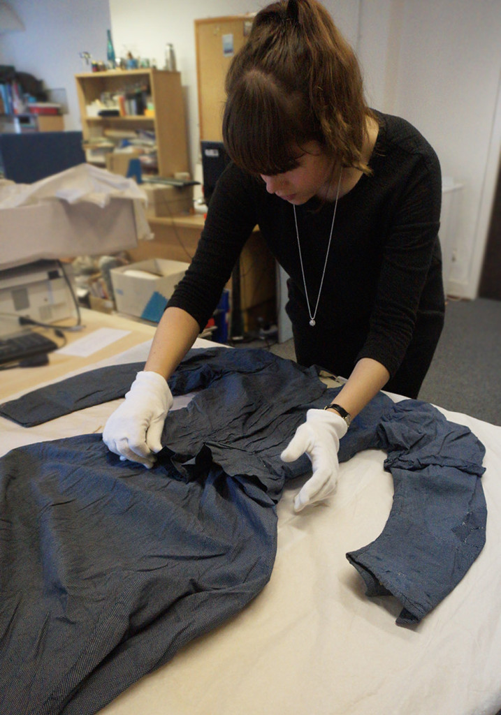 Lucie with late 19th C servants costume from Edinburgh Museums and Galleries collection©Lucie Whitmore and Edinburgh Museums and Galleries