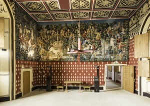 Completed Unicorn tapestries hanging in the Queen’s Inner Hall at Stirling Castle. © Historic Scotland. 