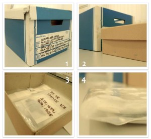 Fragments are stored within original find bags, stacked within these boxes. All images ©Shetland Museum and Archives.  