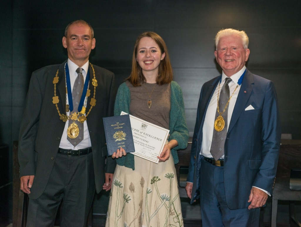 Preses Hugh G. Campbell and Treasurer Douglas T. Boyd awarding the Certificate of Excellence to Hannah Vickers. © Sayed Hasan.