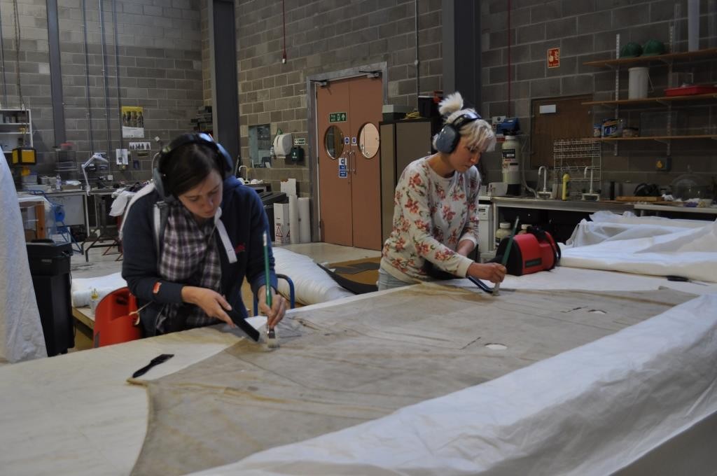 Harriet and I surface cleaning one of the wings © Trustees of National Museums Scotland and University of Glasgow 