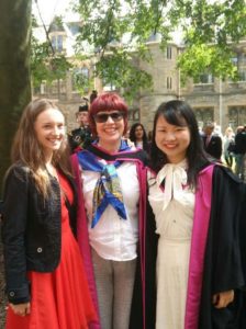 Graduation celebration, with supervisor Dr Anita Quye and colleague Julie Wertz. ©Jing Han